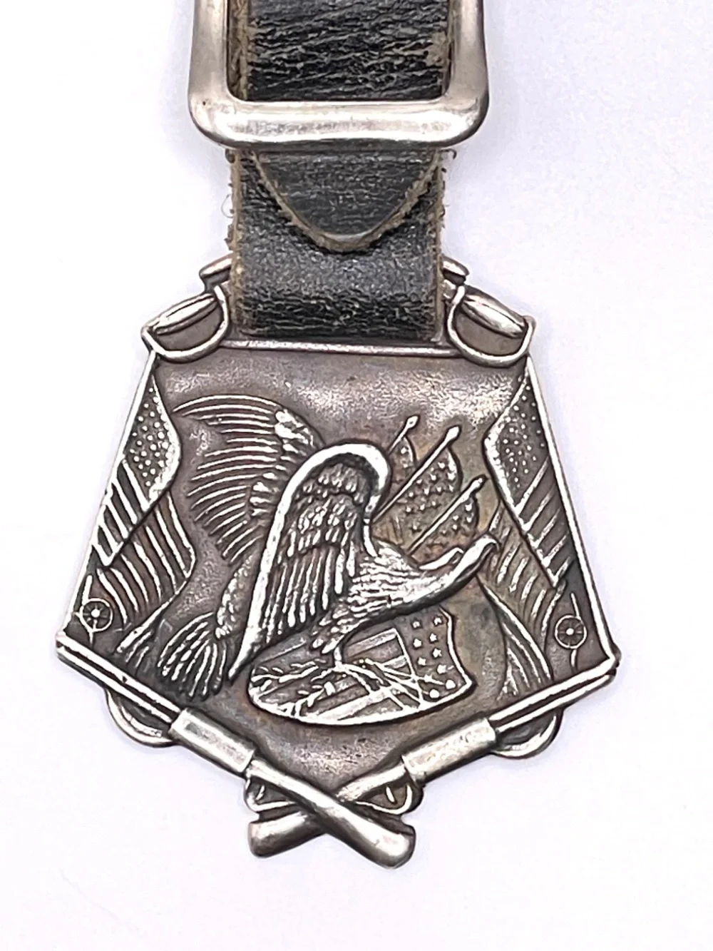 Vintage Watch Fob Shield Shape Eagle with Crossed Rifles